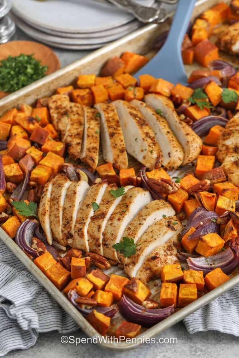 Easy Sheet Pan Chicken and Sweet Potatoes (Minimal Cleanup!)